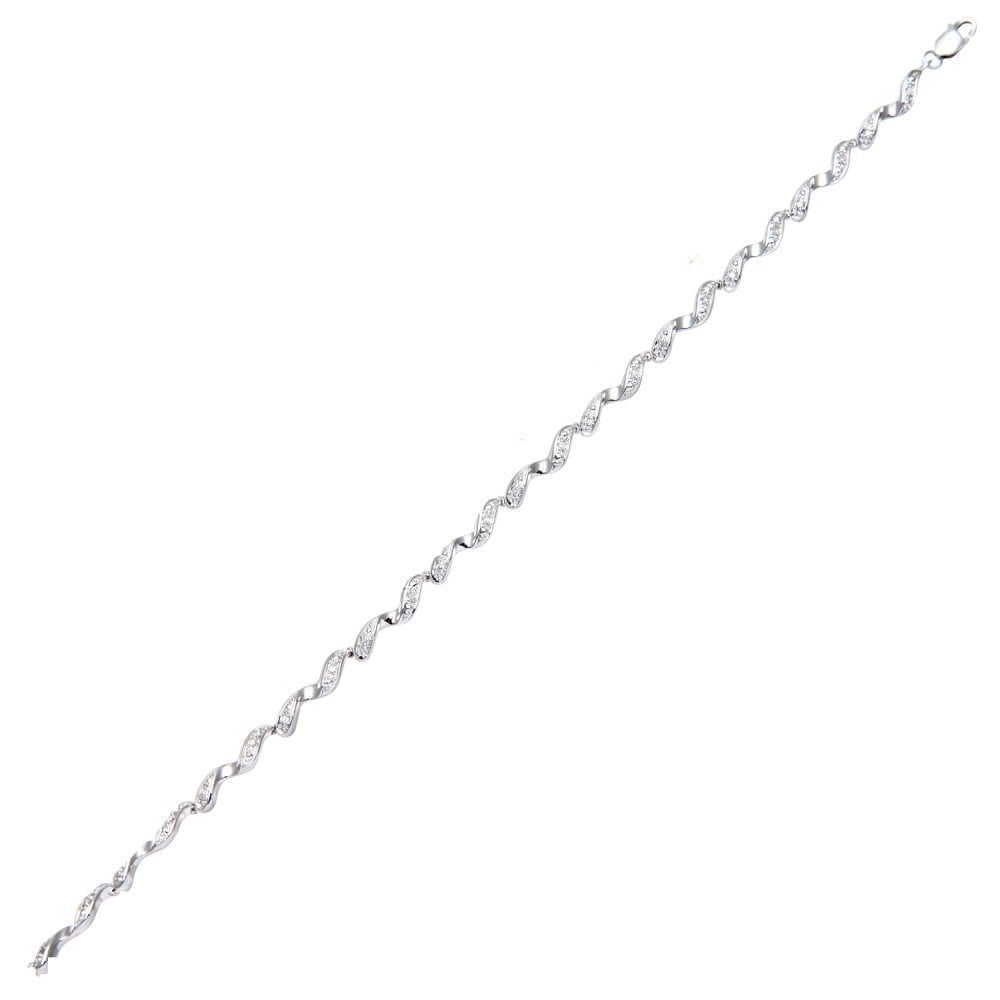 9ct White Gold 0.10ct Natural Diamond Swirl Bracelet