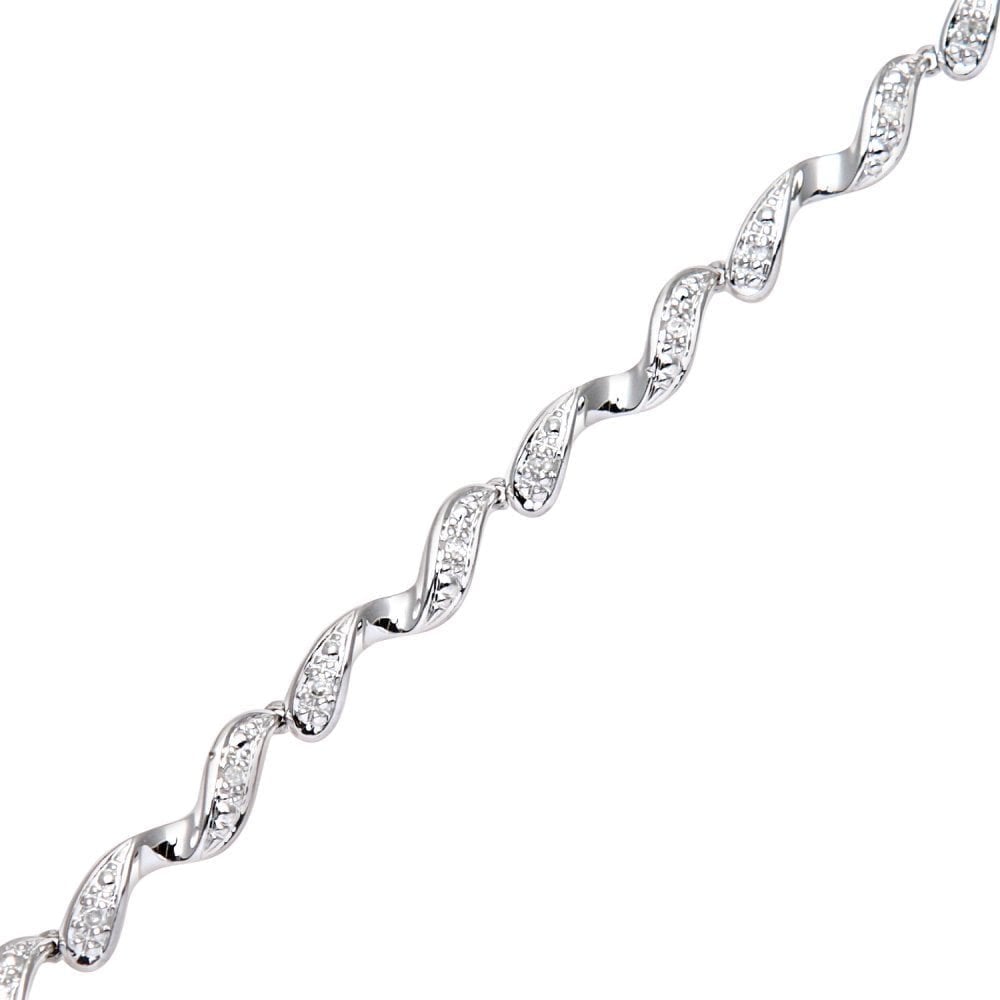 9ct White Gold 0.10ct Natural Diamond Swirl Bracelet