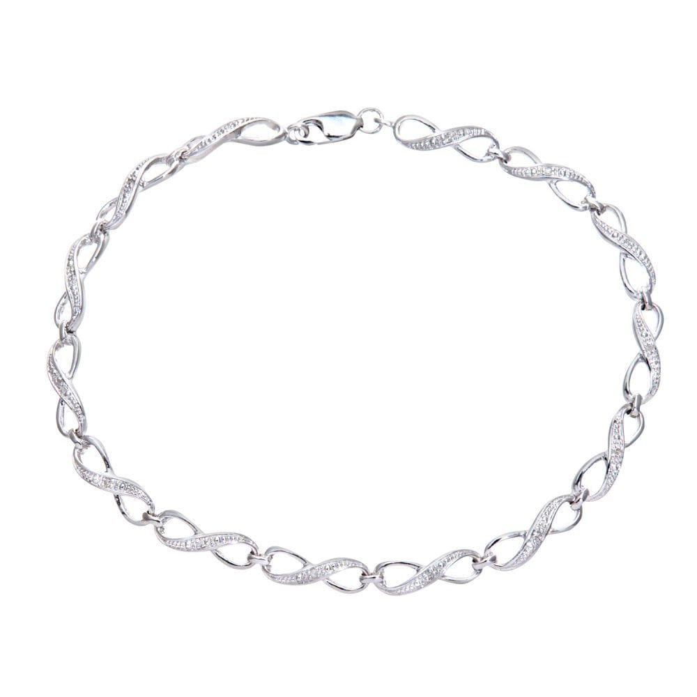 9ct White Gold Infinity Link Diamond Bracelet