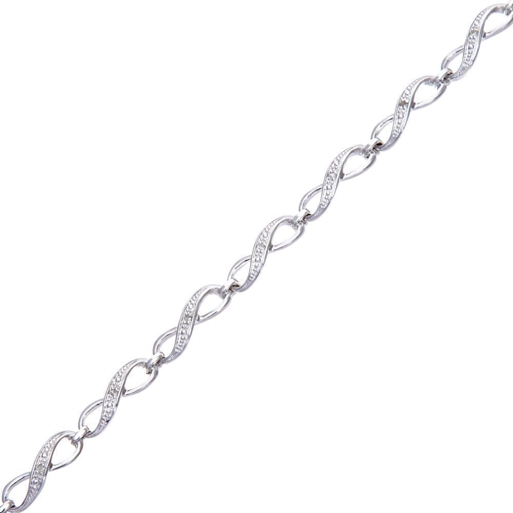 9ct White Gold Infinity Link Diamond Bracelet I2-I3 H-I Size 7.25 Inch