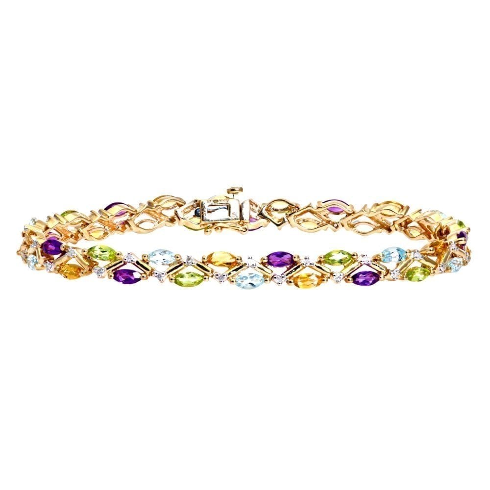 9ct Yellow Gold Marquise Amethyst and 0.20ct Diamond Tennis Bracelet