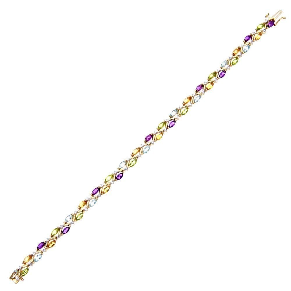 9ct Yellow Gold Marquise Amethyst and 0.20ct Diamond Tennis Bracelet