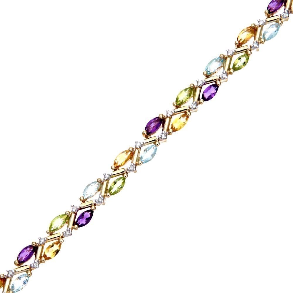 9ct Yellow Gold Marquise Amethyst and 0.20ct Diamond Tennis Bracelet