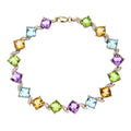 9ct Yellow Gold Cushion Amethyst and 0.10ct Diamond Tennis Bracelet