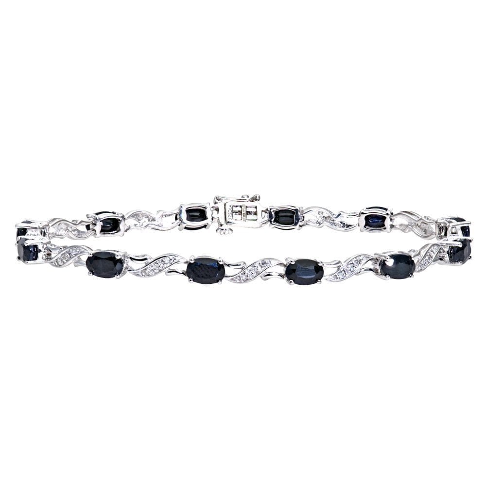 9ct White Gold 7.75ct Natural Blue Sapphire and Diamond Tennis Bracelet