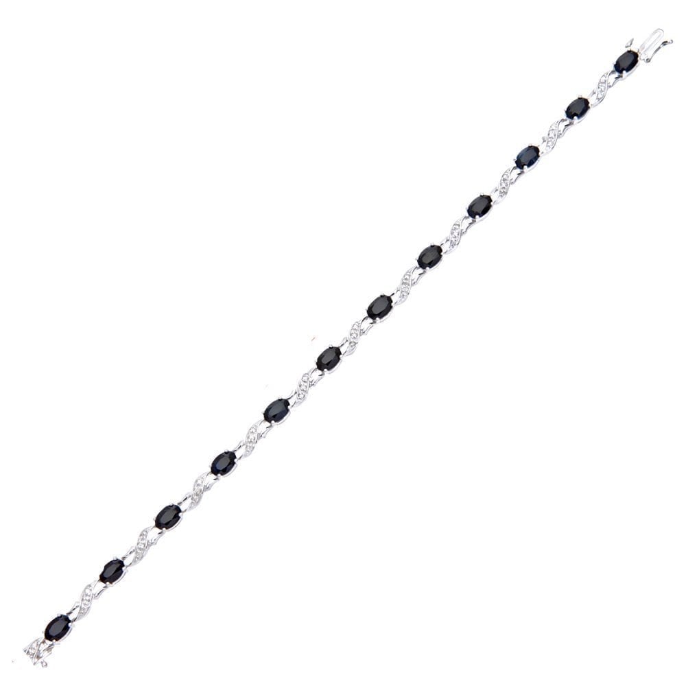 9ct White Gold 7.75ct Natural Blue Sapphire and Diamond Tennis Bracelet