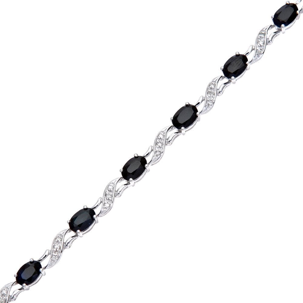 9ct White Gold 7.75ct Natural Blue Sapphire and Diamond Tennis Bracelet