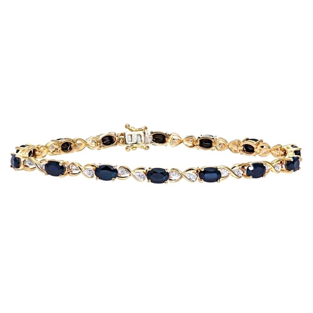 Oval Natural Blue Sapphire and Diamond Infinity Bracelet in 9ct Yellow Gold