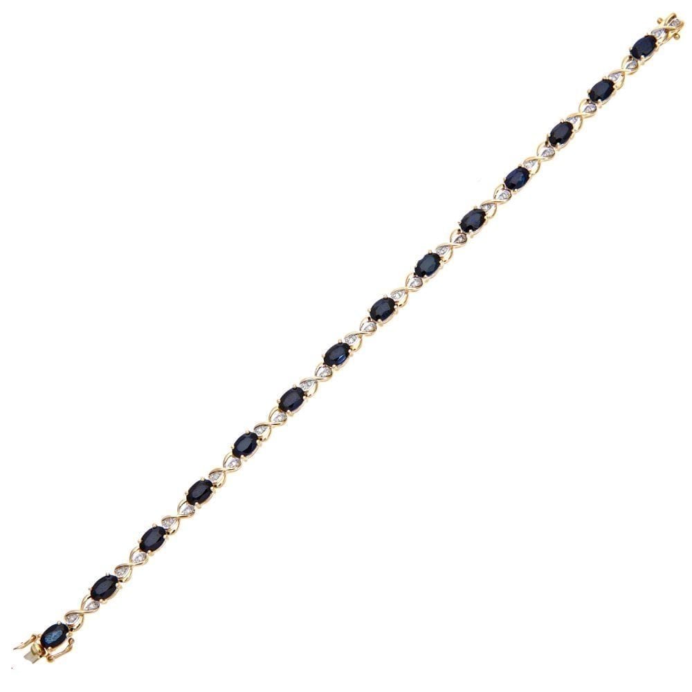Oval Natural Blue Sapphire and Diamond Infinity Bracelet in 9ct Yellow Gold