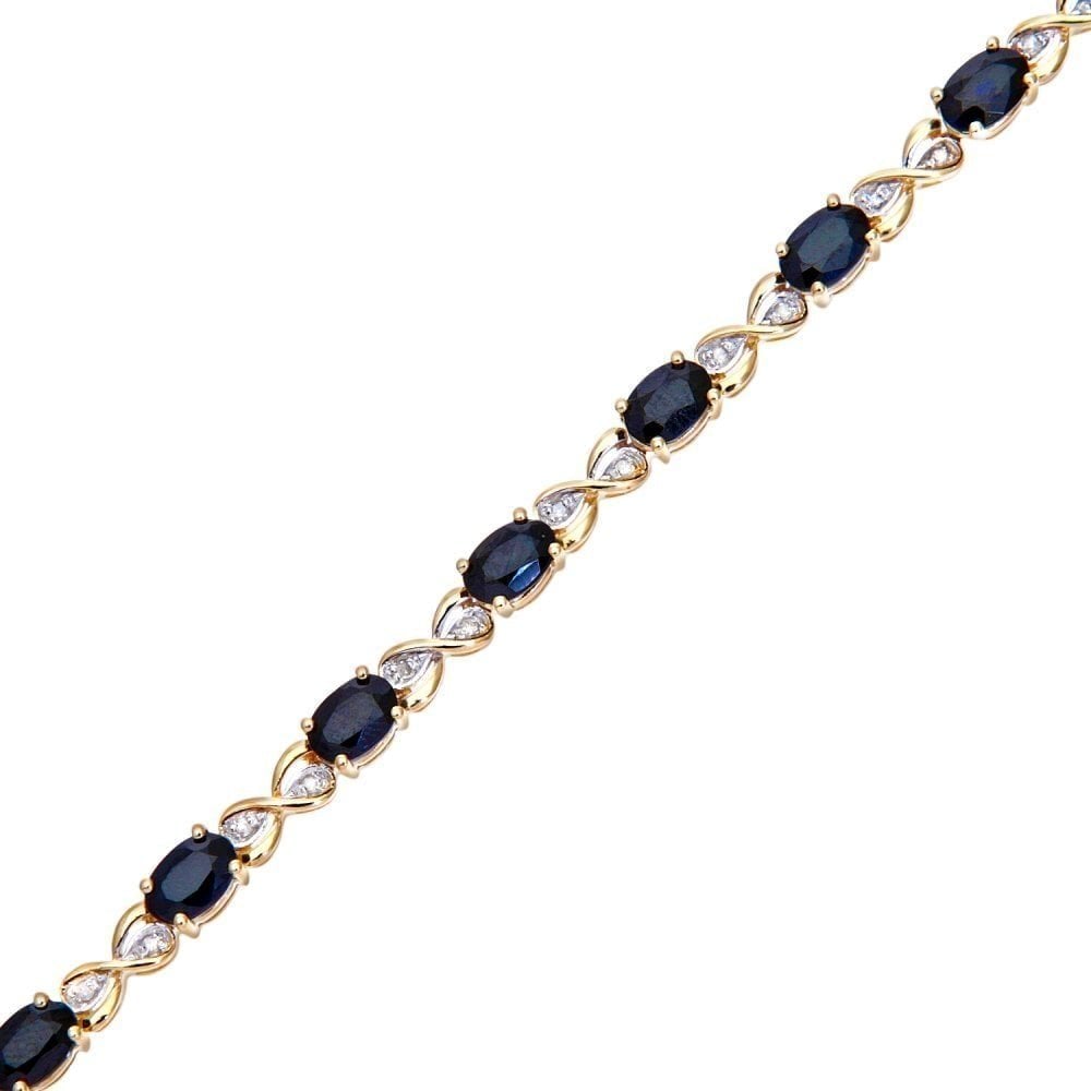 Oval Natural Blue Sapphire and Diamond Infinity Bracelet in 9ct Yellow Gold