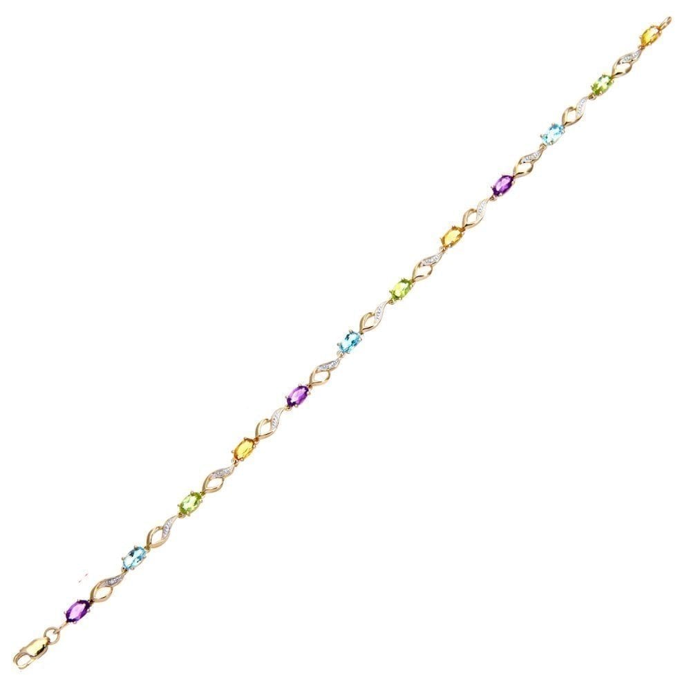 9ct Yellow Gold Oval Amethyst and 0.03ct Diamond Bracelet