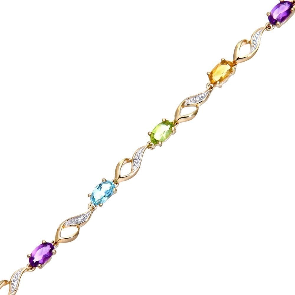 9ct Yellow Gold Oval Amethyst and 0.03ct Diamond Bracelet
