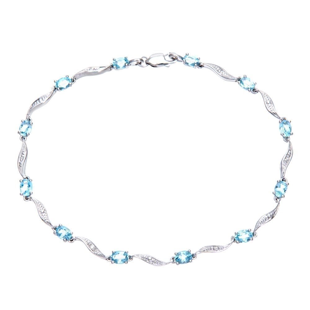 9ct White Gold 2.4 Carat Blue Topaz Marquise and Diamond Bracelet