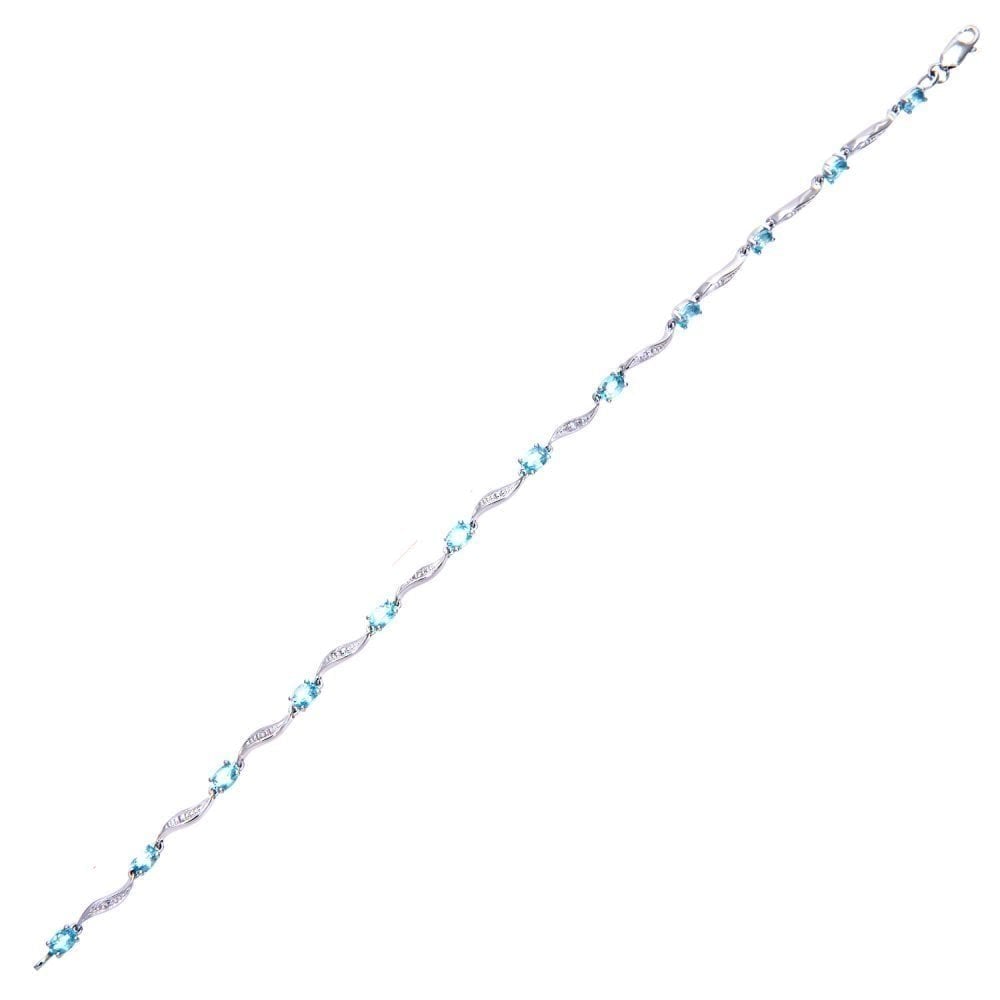 9ct White Gold 2.4 Carat Blue Topaz Marquise and Diamond Bracelet