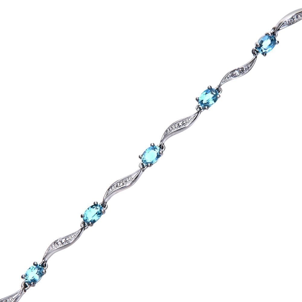 9ct White Gold 2.4 Carat Blue Topaz Marquise and Diamond Bracelet