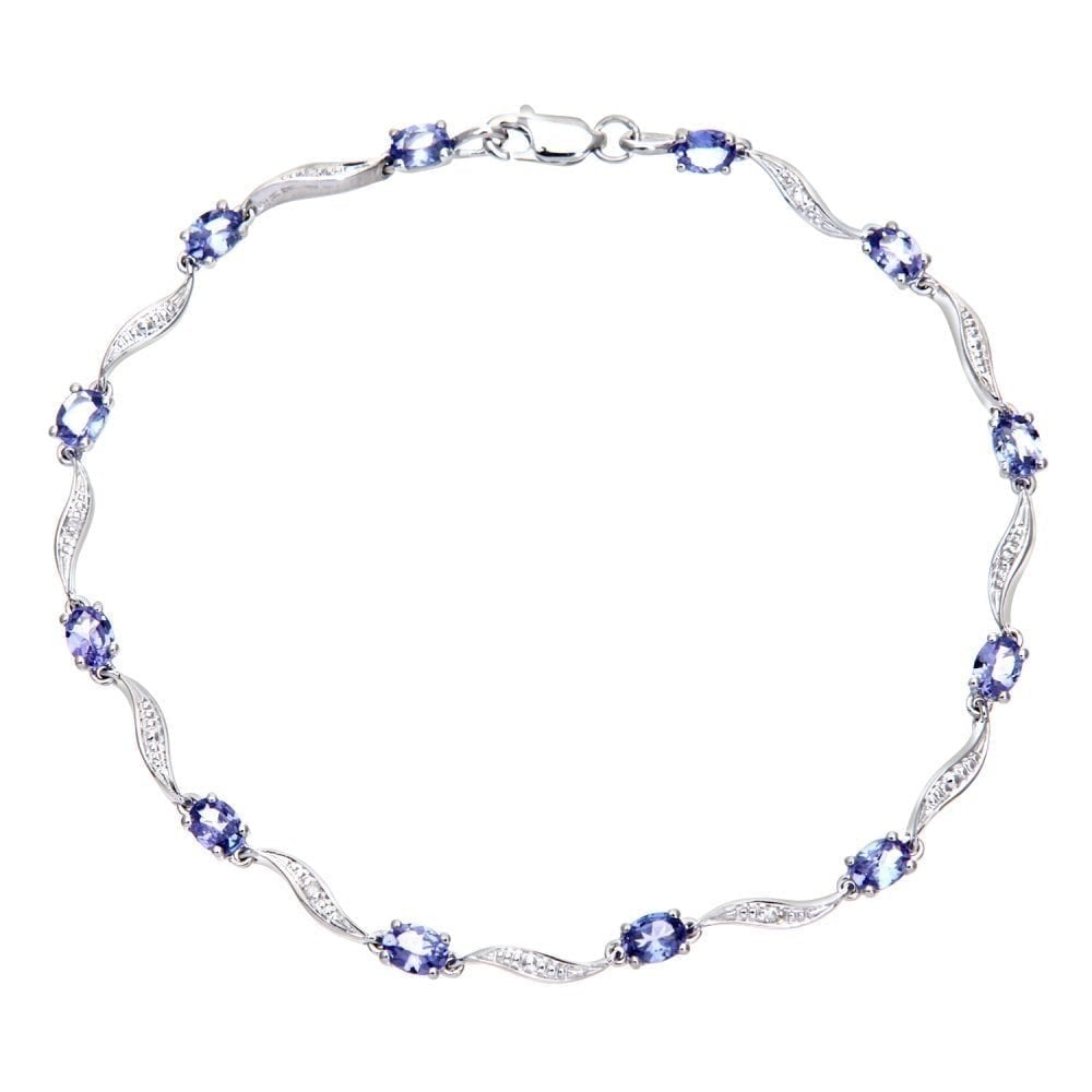 9ct White Gold Oval Tanzanite and 0.02ct Diamond Bracelet