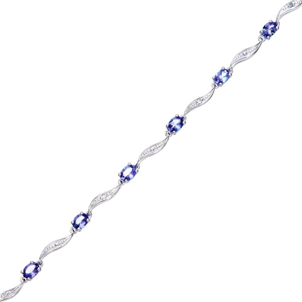 9ct White Gold Oval Tanzanite and 0.02ct Diamond Bracelet