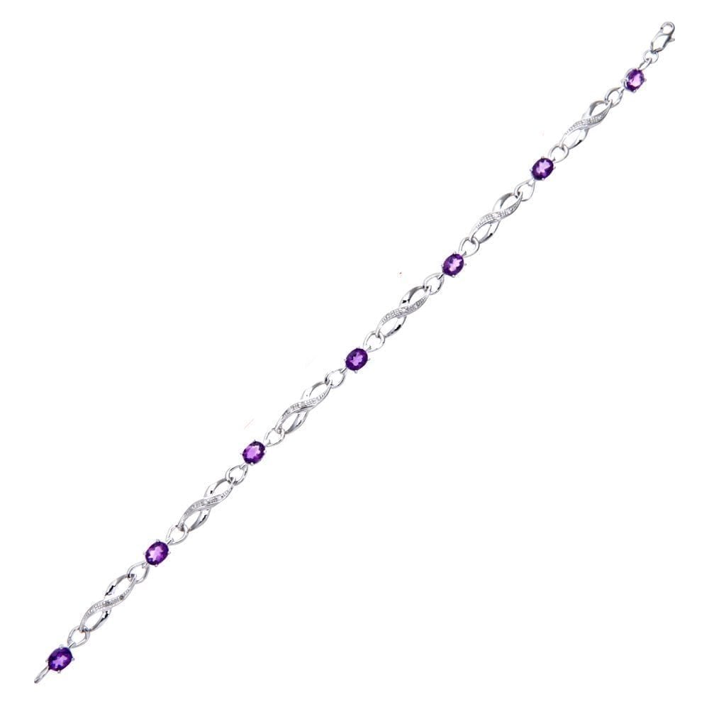 9ct White Gold Oval Amethyst and 0.10ct Diamond Bracelet