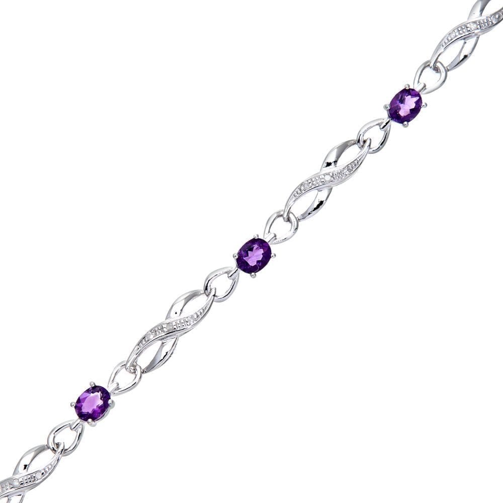 9ct White Gold Oval Amethyst and 0.10ct Diamond Bracelet