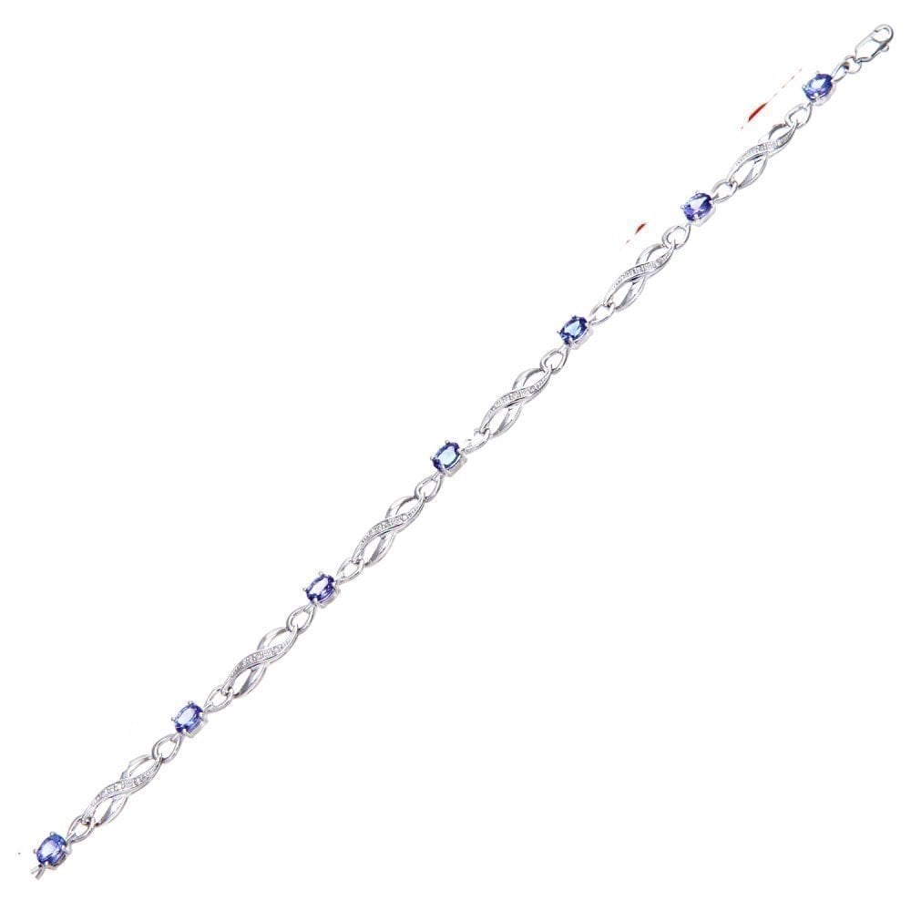 9ct White Gold Oval Tanzanite and 0.10ct Diamond Bracelet