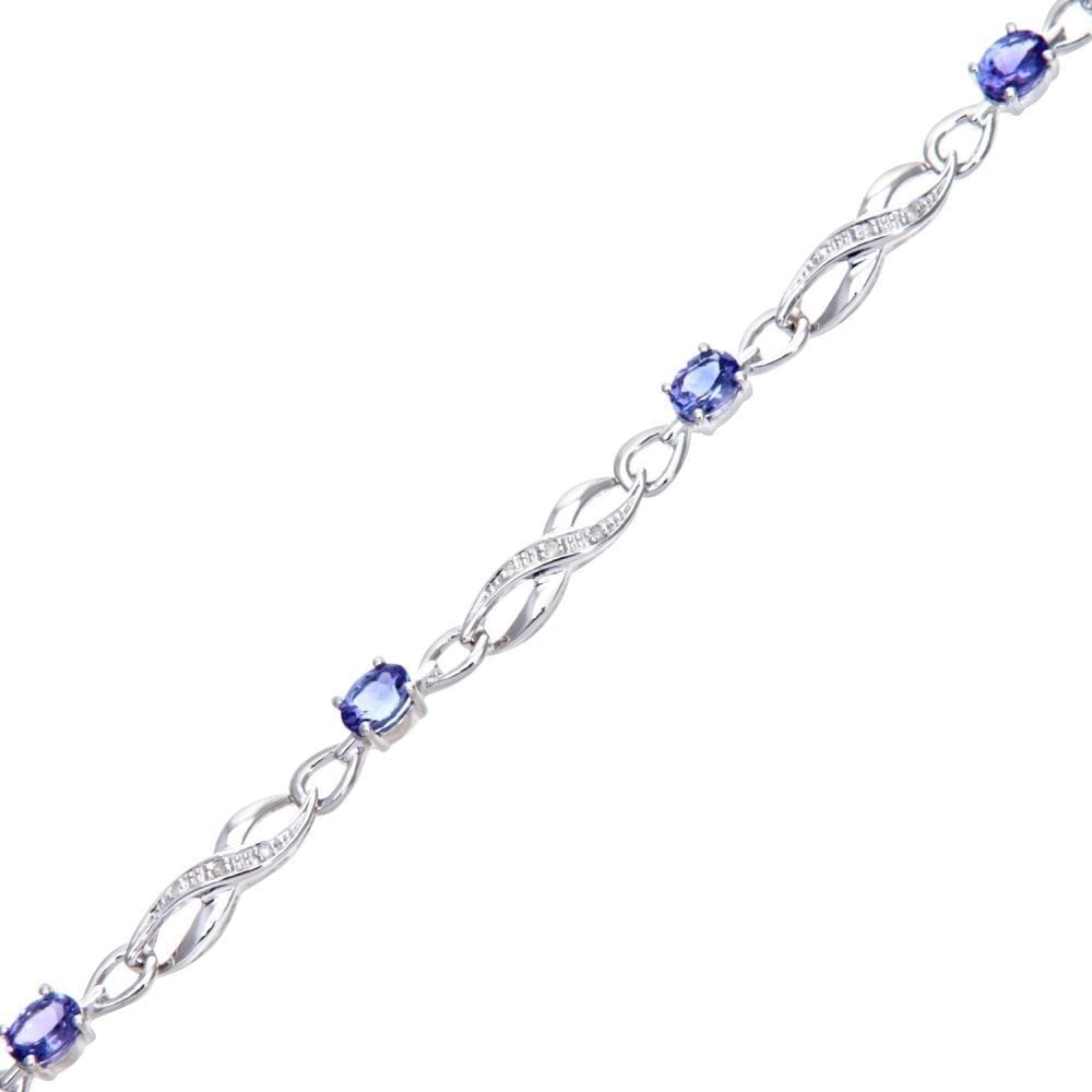 9ct White Gold Oval Tanzanite and 0.10ct Diamond Bracelet
