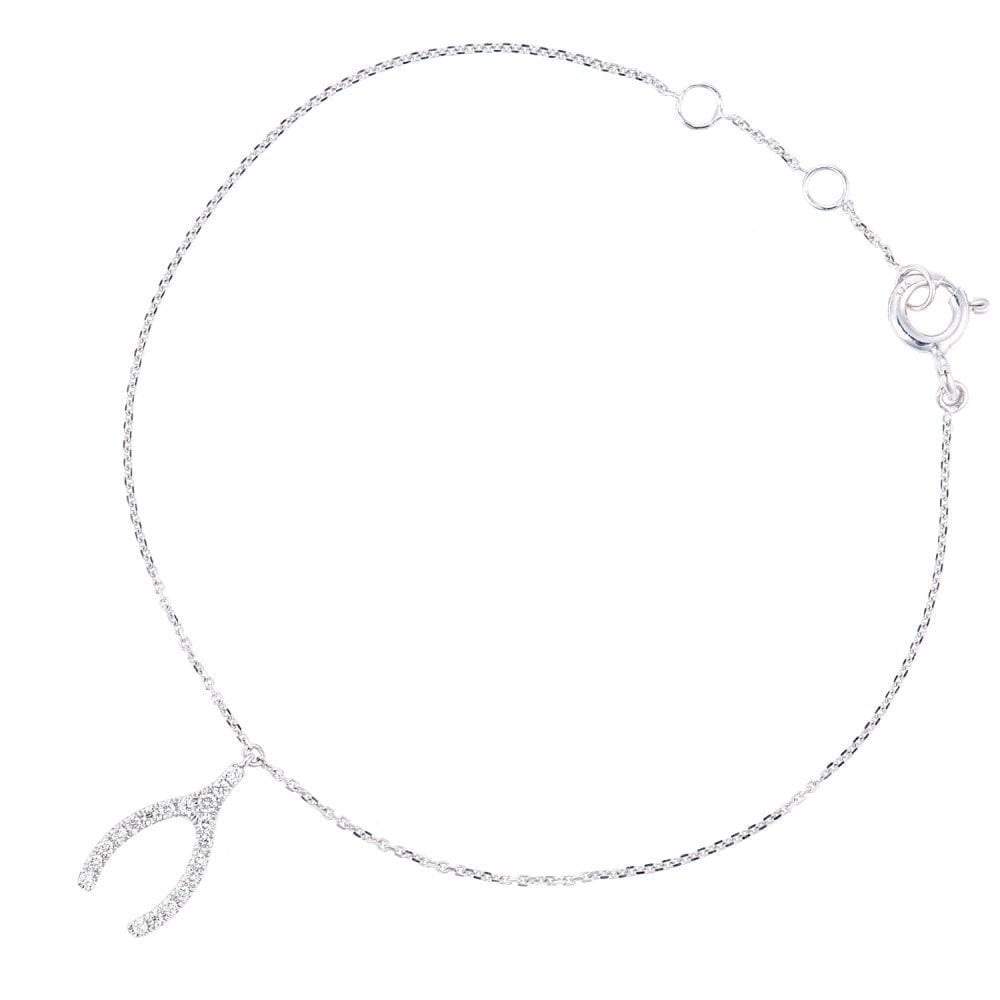 9ct White Gold Natural Diamond Wishbone Charm Bracelet