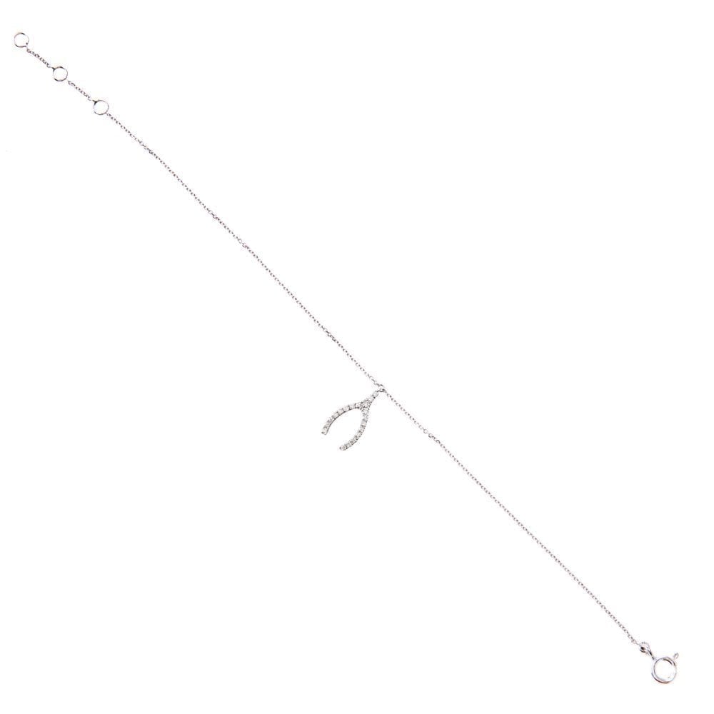 9ct White Gold Natural Diamond Wishbone Charm Bracelet