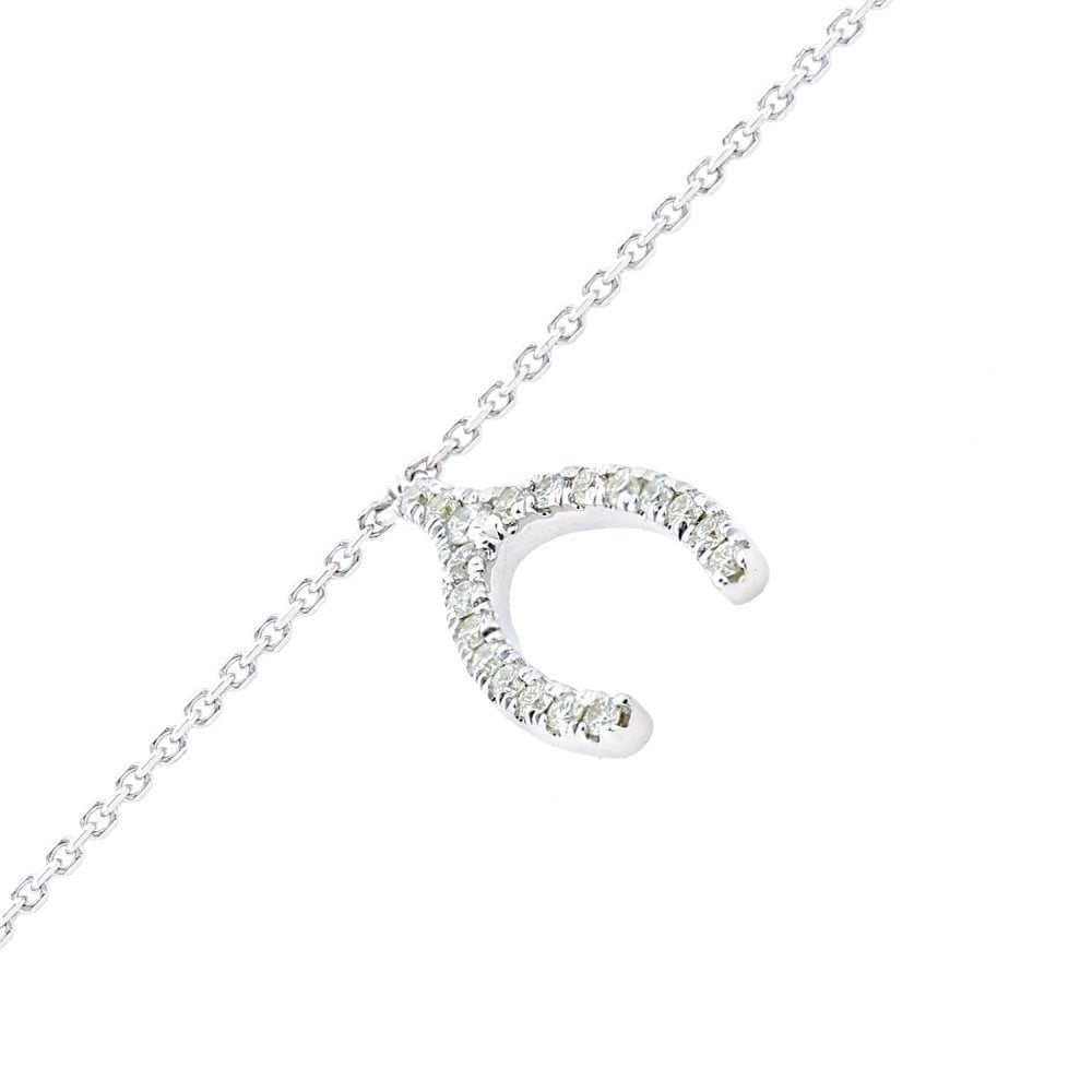9ct White Gold Natural Diamond Wishbone Charm Bracelet