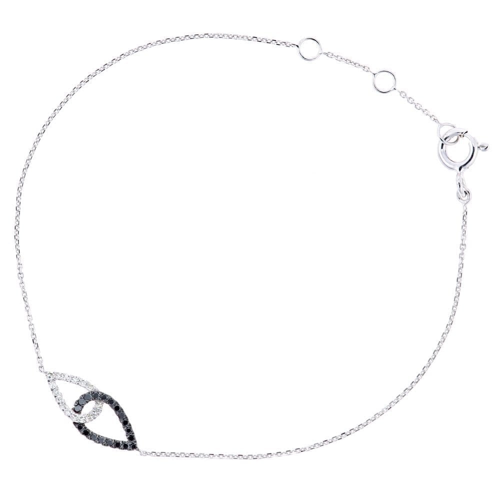 9ct White Gold Natural Black and White Diamond Inlerlink Bracelet