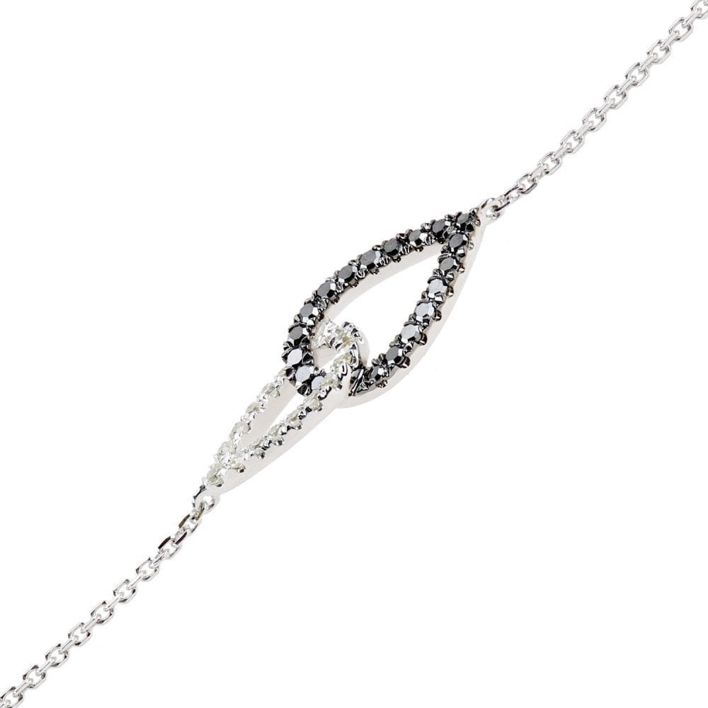 9ct White Gold Natural Black and White Diamond Inlerlink Bracelet