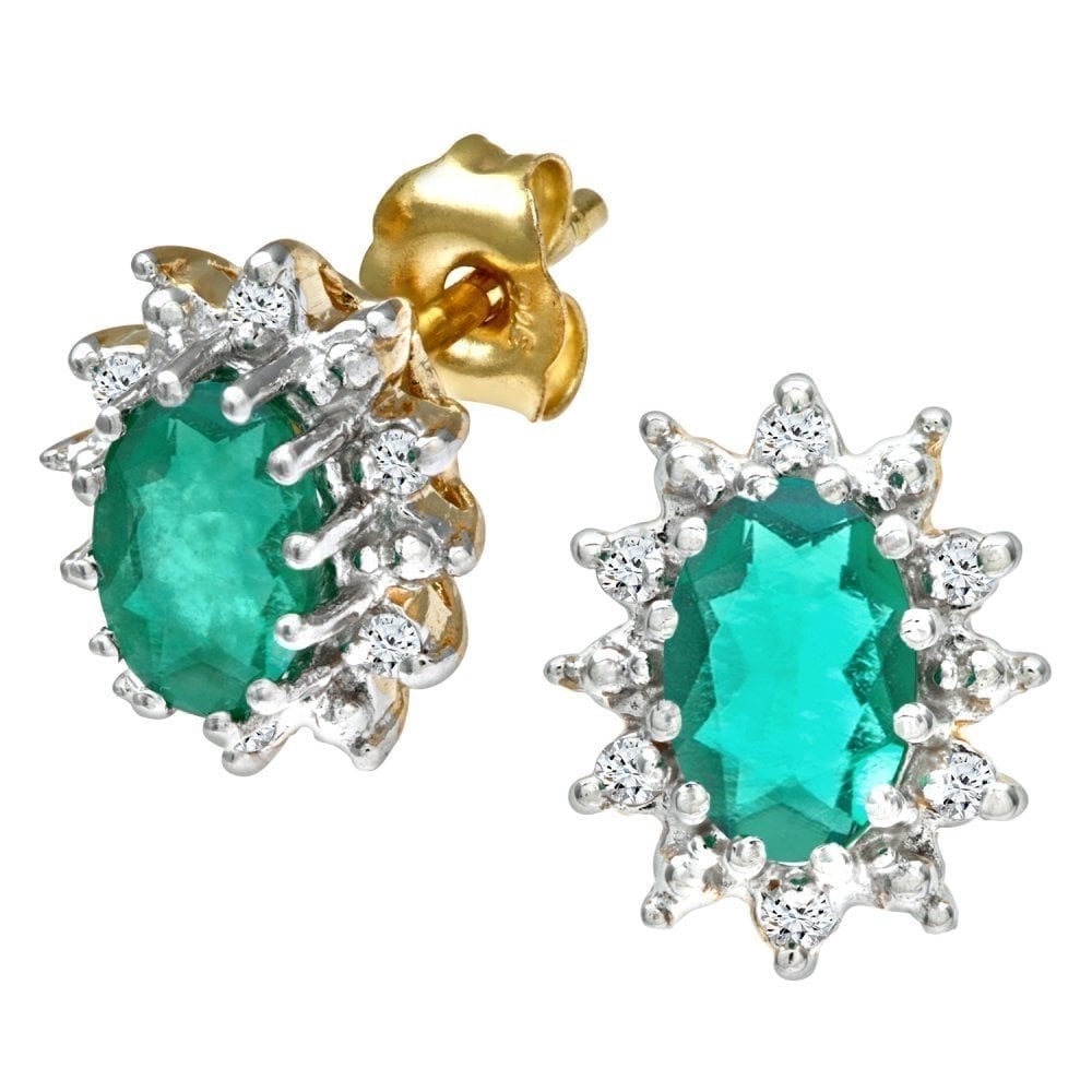 Emerald Cluster Stud Earrings 9ct Yellow Gold | Prime Jewellery