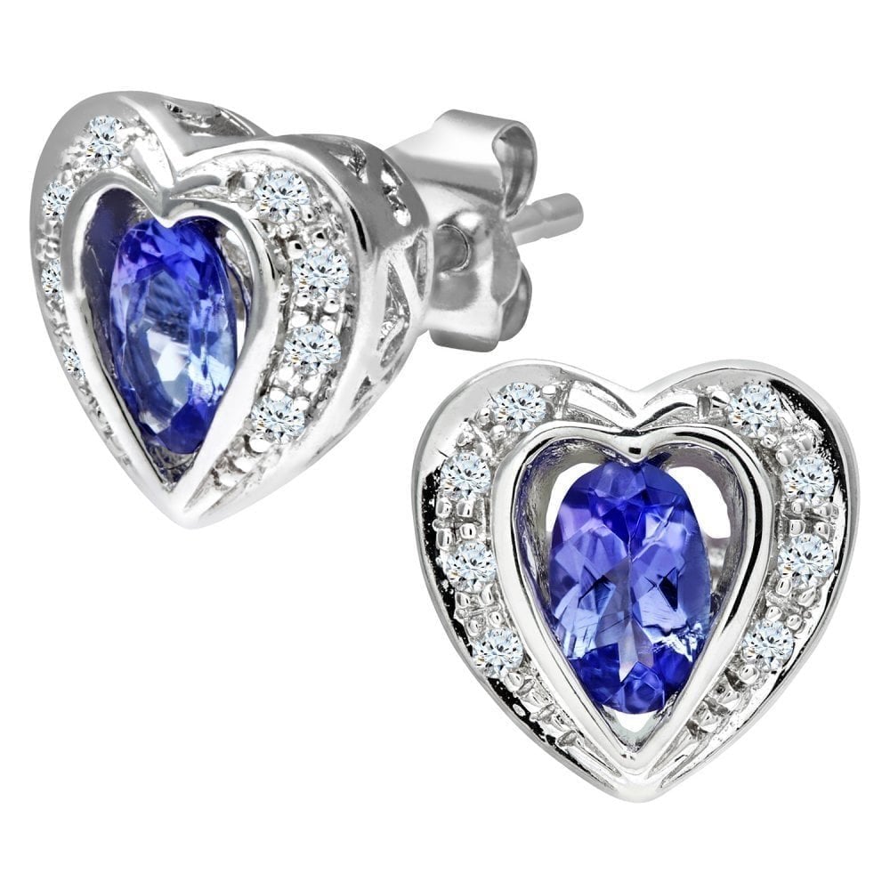 Tanzanite Heart Stud Earrings 9ct White Gold | Prime Jewellery