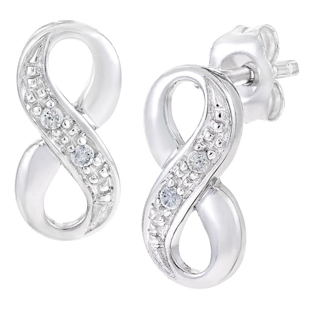 Diamond Infinity Stud Earrings 9ct White Gold | Prime Jewellery