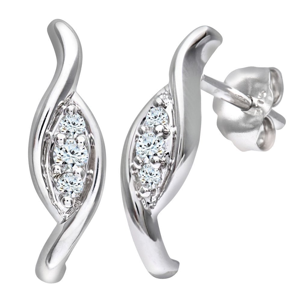 9ct White Gold Natural Diamond Twist Drop Earrings