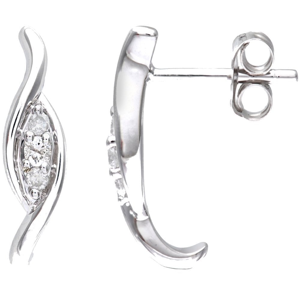 9ct White Gold Natural Diamond Twist Drop Earrings