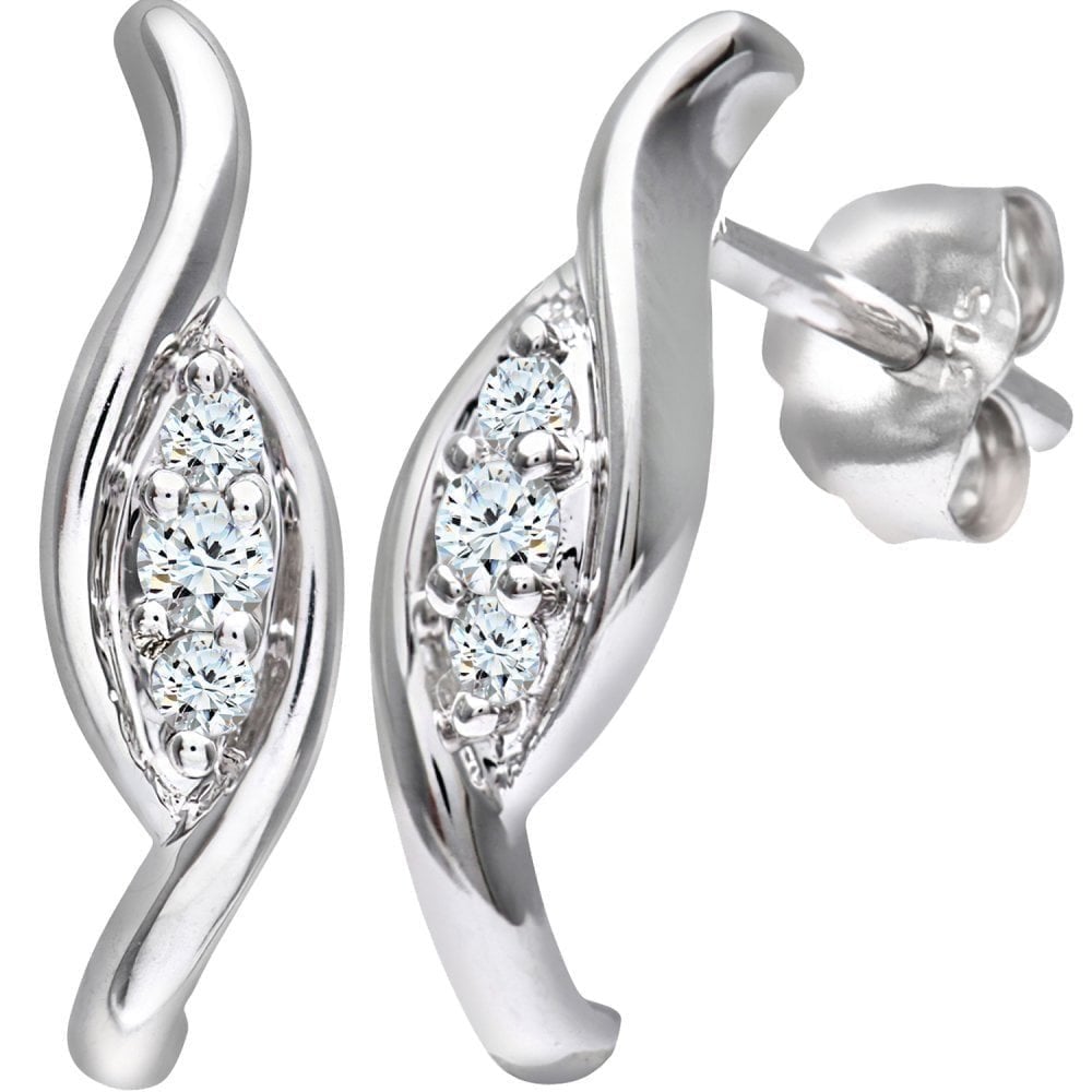 9ct White Gold Natural Diamond Twist Drop Earrings