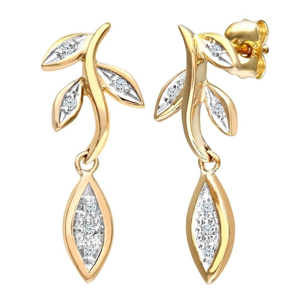 9ct Gold Natural Diamond Olive Leaf Earrings