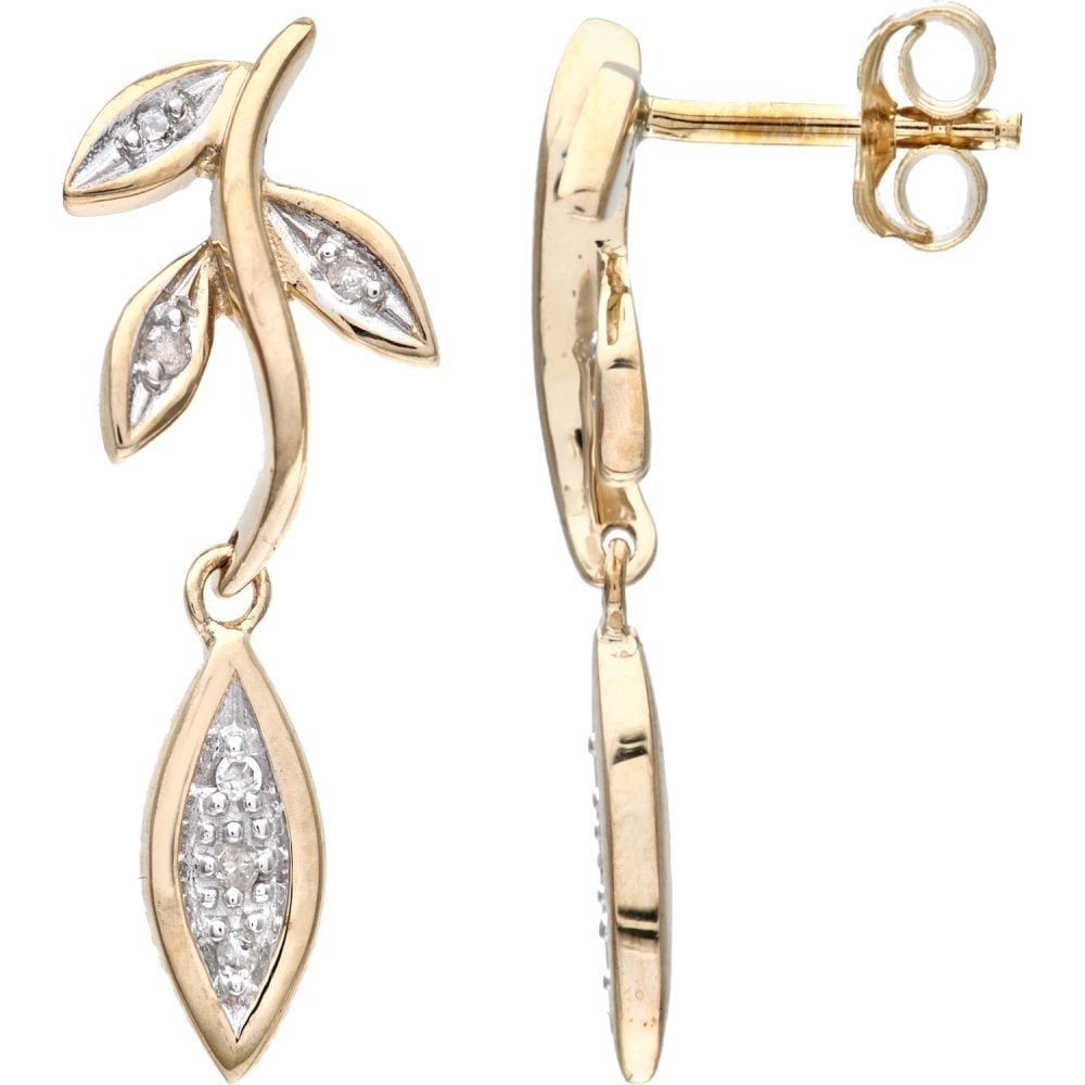 9ct Gold Natural Diamond Olive Leaf Earrings