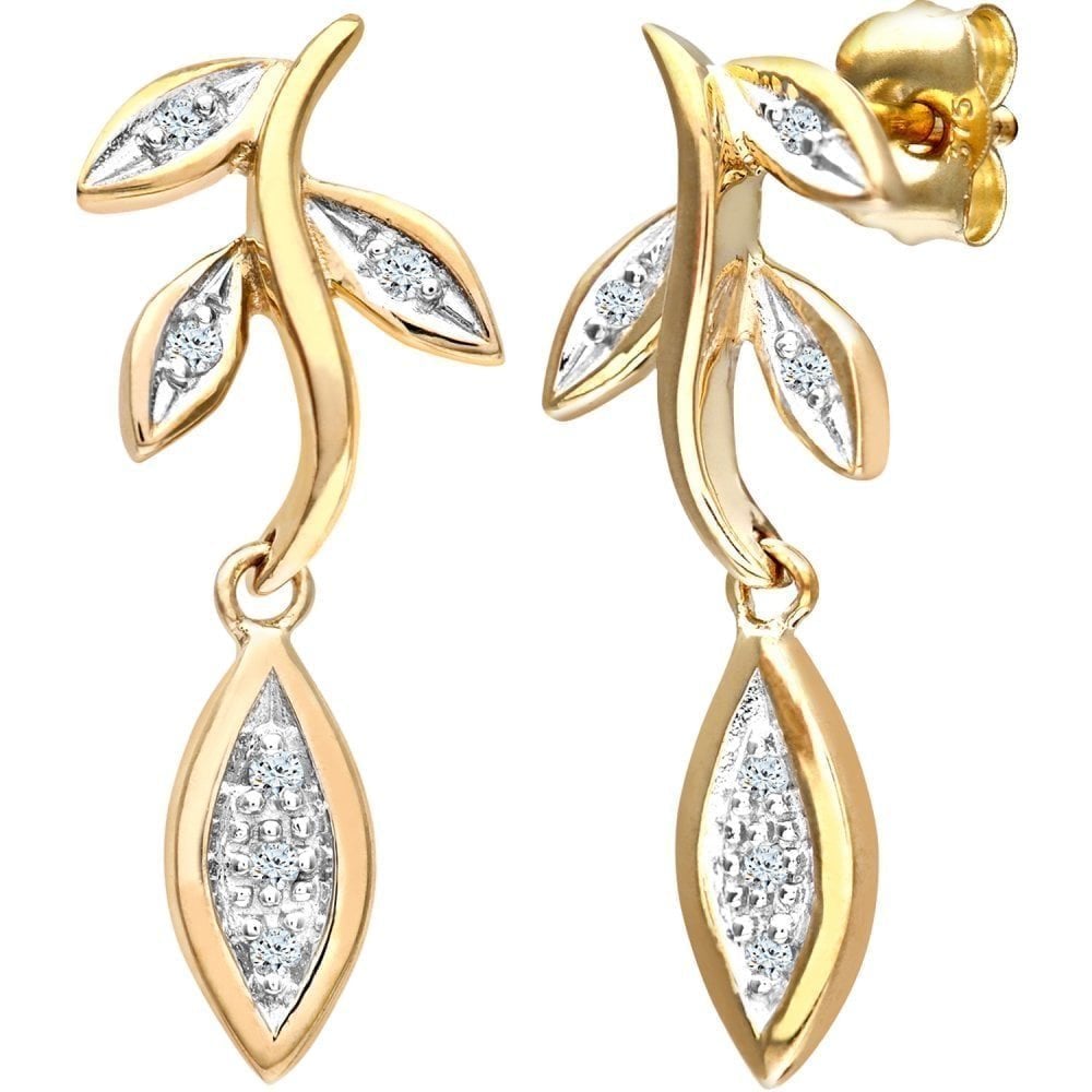 9ct Gold Natural Diamond Olive Leaf Earrings