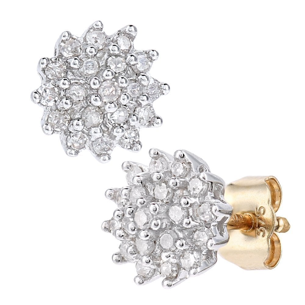 Diamond Cluster Stud Earrings 9ct Gold | Prime Jewellery