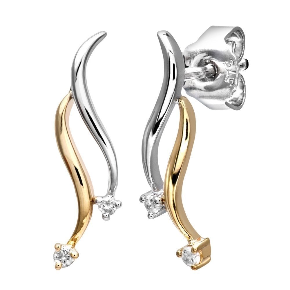 9ct Yellow & White Gold Natural Diamond Shooting Stars Earrings