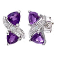 9ct White Gold Triangle Amethyst and 0.01ct Diamond Stud Earrings