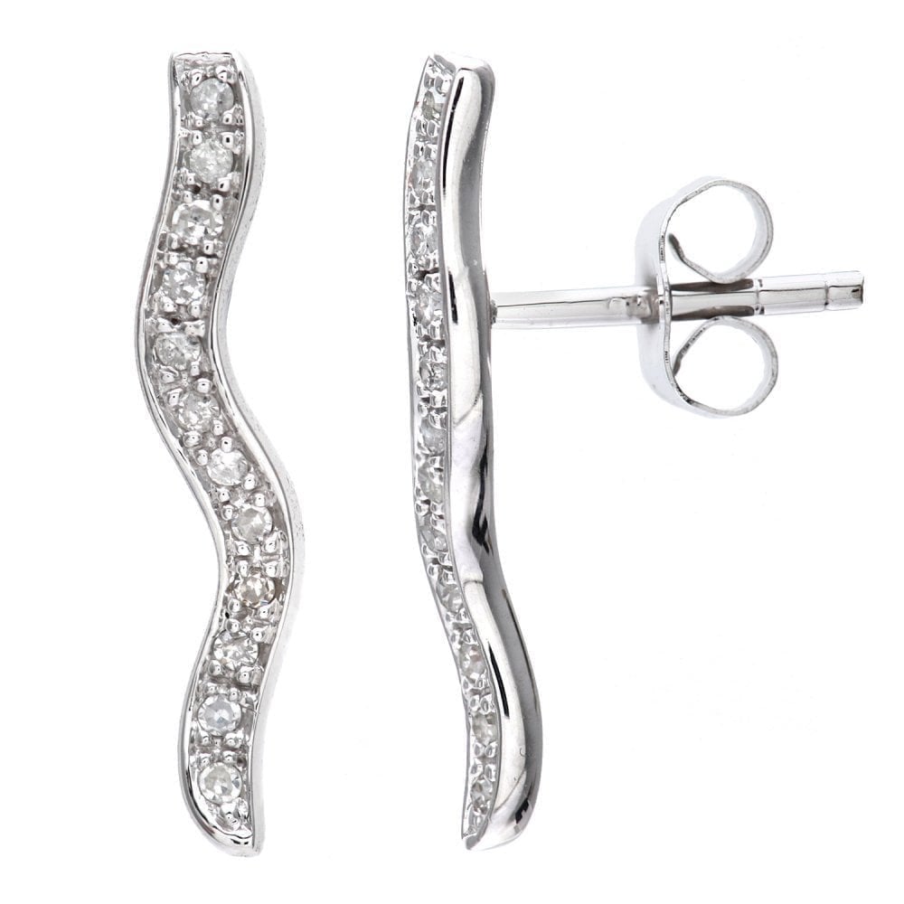 9ct White Gold Natural Diamond Wave Earrings