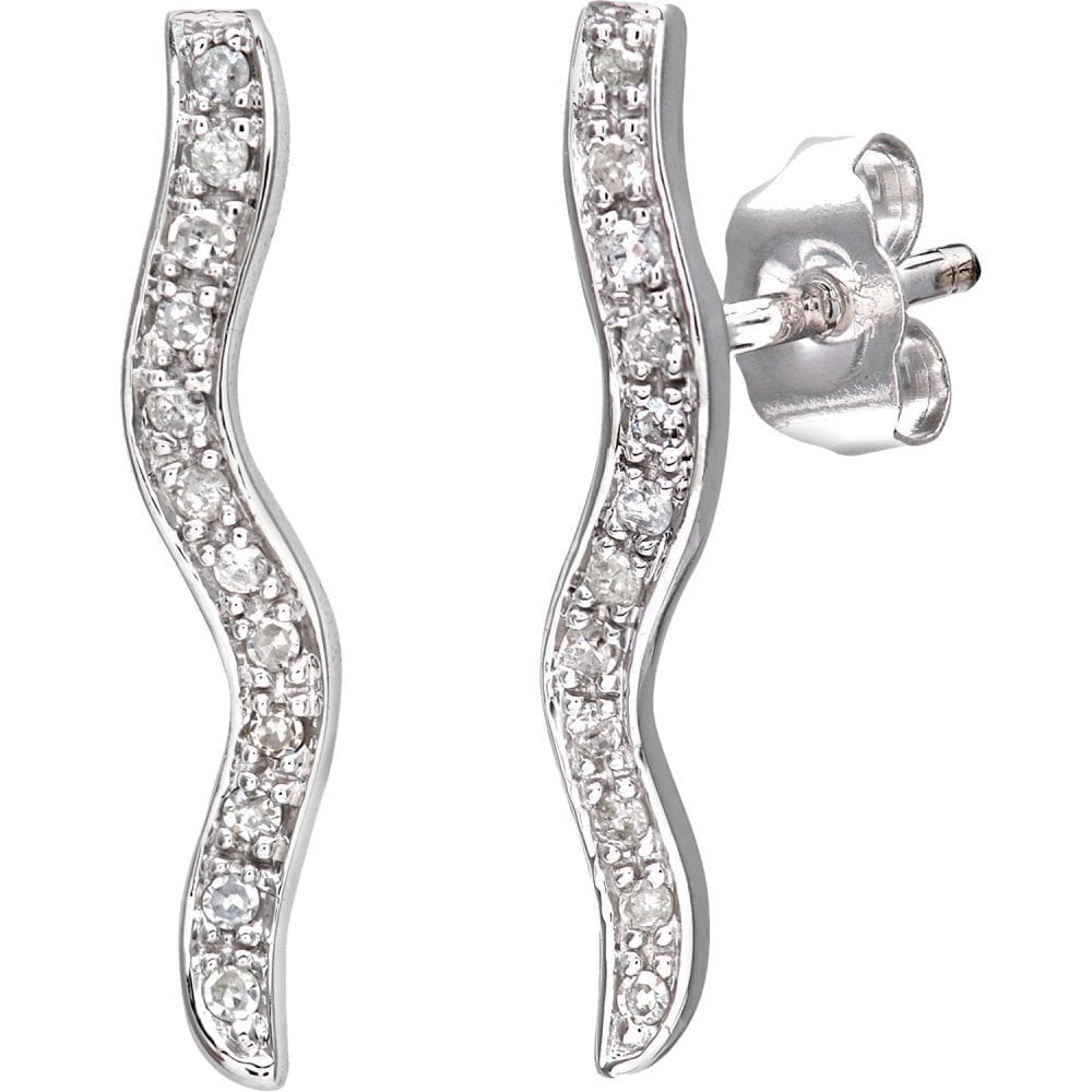9ct White Gold Natural Diamond Wave Earrings
