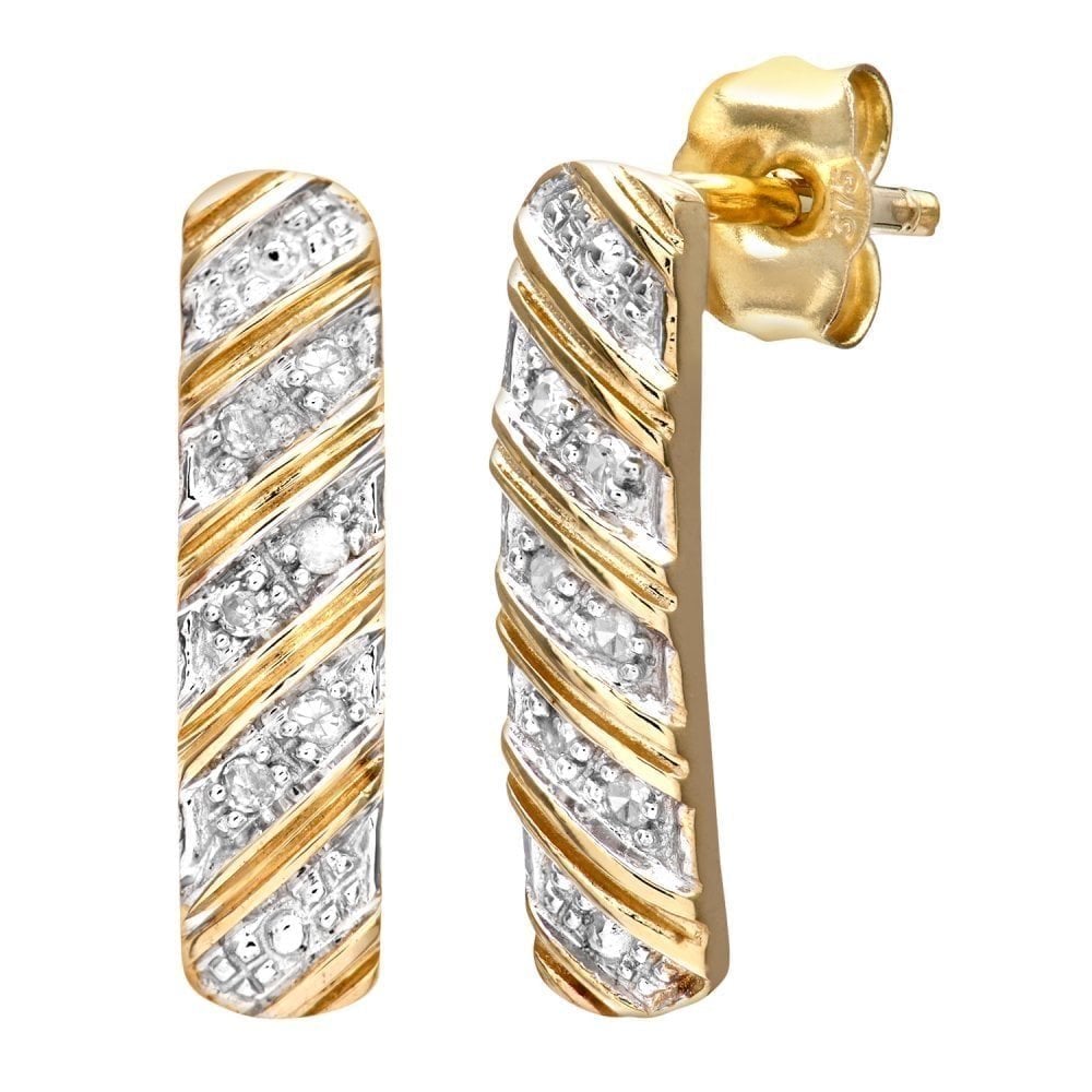 9ct Gold Natural Diamond Bar Drop Earrings