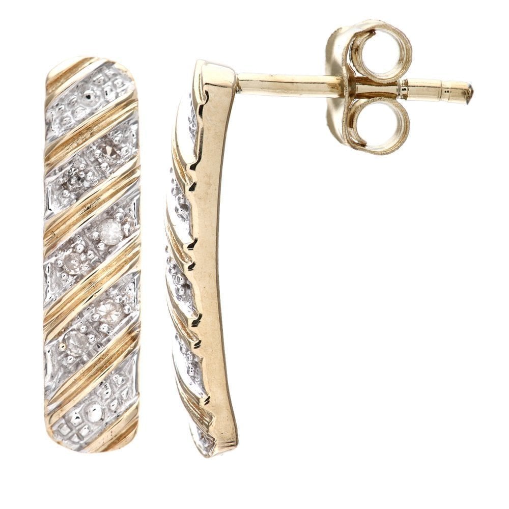 9ct Gold Natural Diamond Bar Drop Earrings