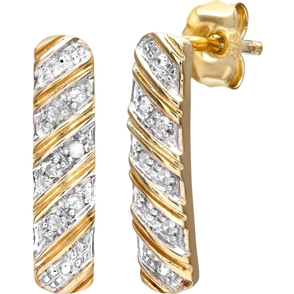 9ct Gold Natural Diamond Bar Drop Earrings