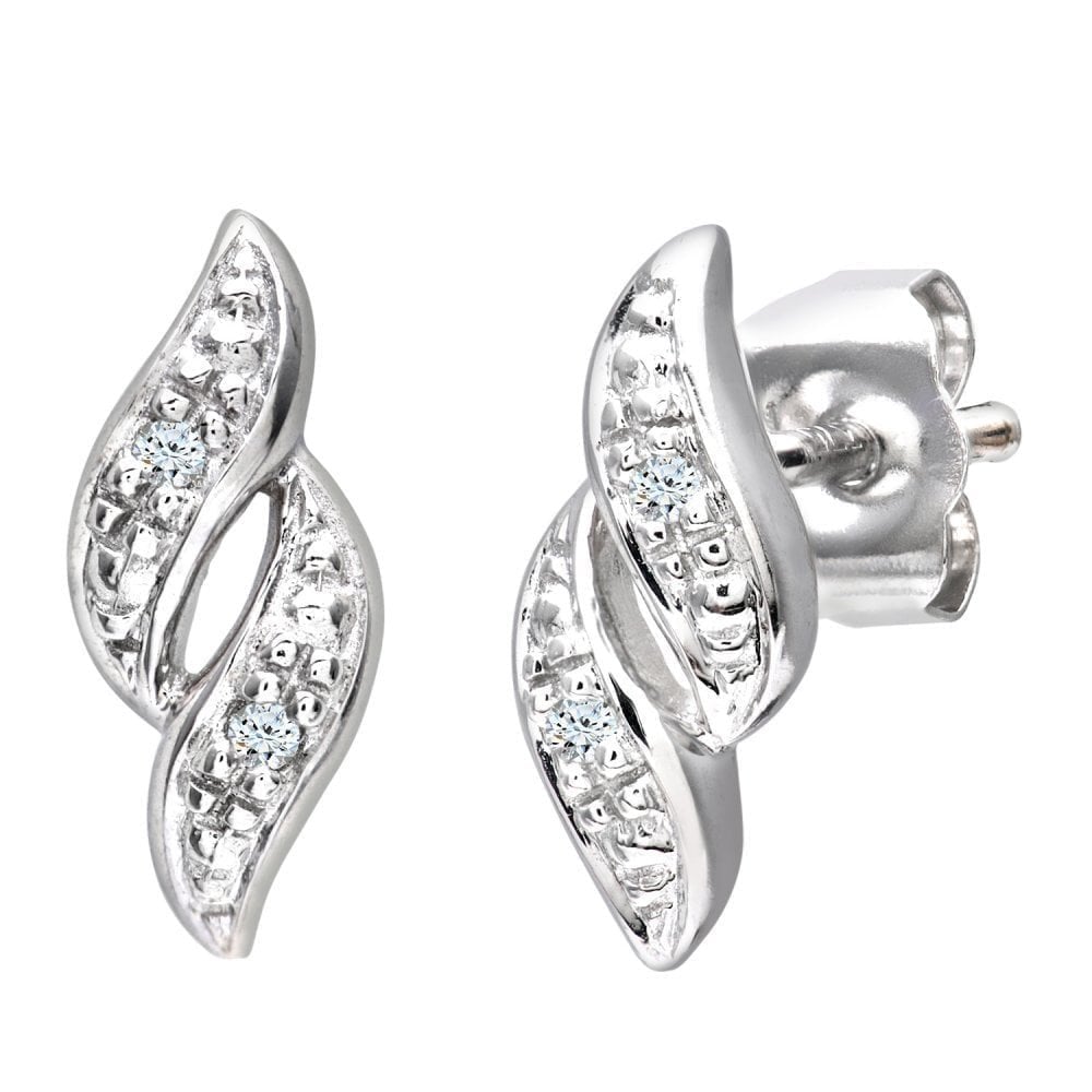 9ct White Gold Natural Diamond Flame Stud Earrings