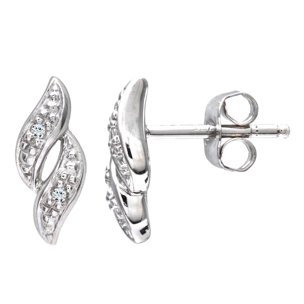9ct White Gold Natural Diamond Flame Stud Earrings
