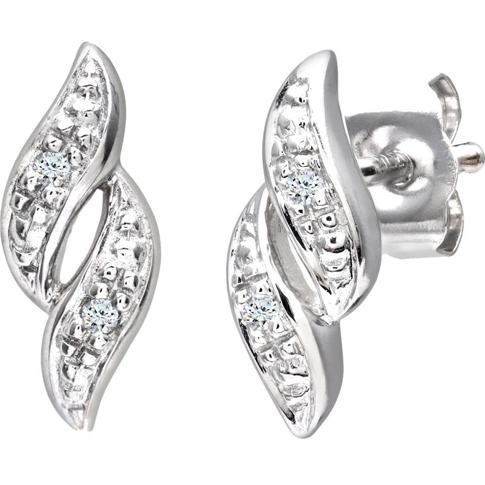 9ct White Gold Natural Diamond Flame Stud Earrings